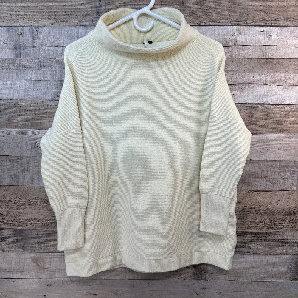 Free People‎ Ivory Textured Mock Neck Oversized Sweater Top XS